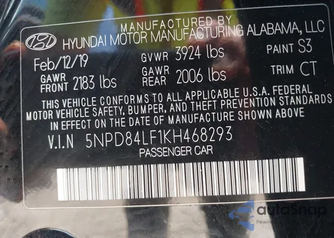 2019 Hyundai Elantra Sel из США, поврежденный, VIN 5NPD84LF1KH468293